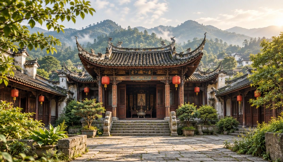 乡村祠堂古建筑内部木构