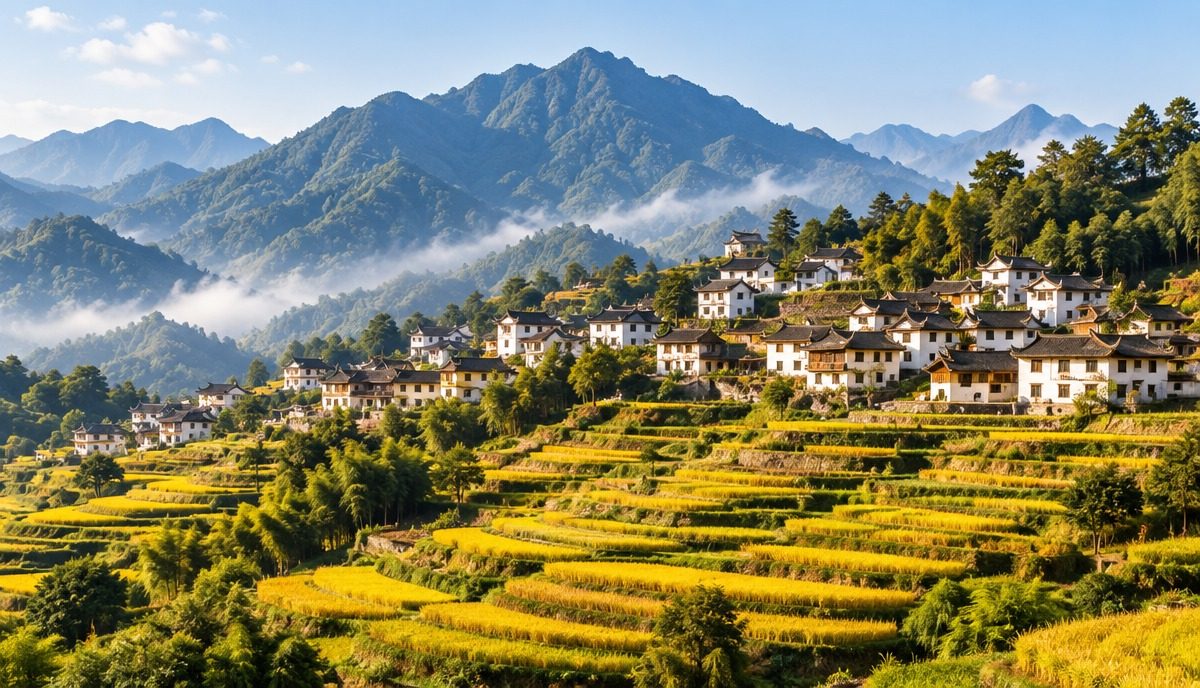 梯田环绕的国家级文旅乡村